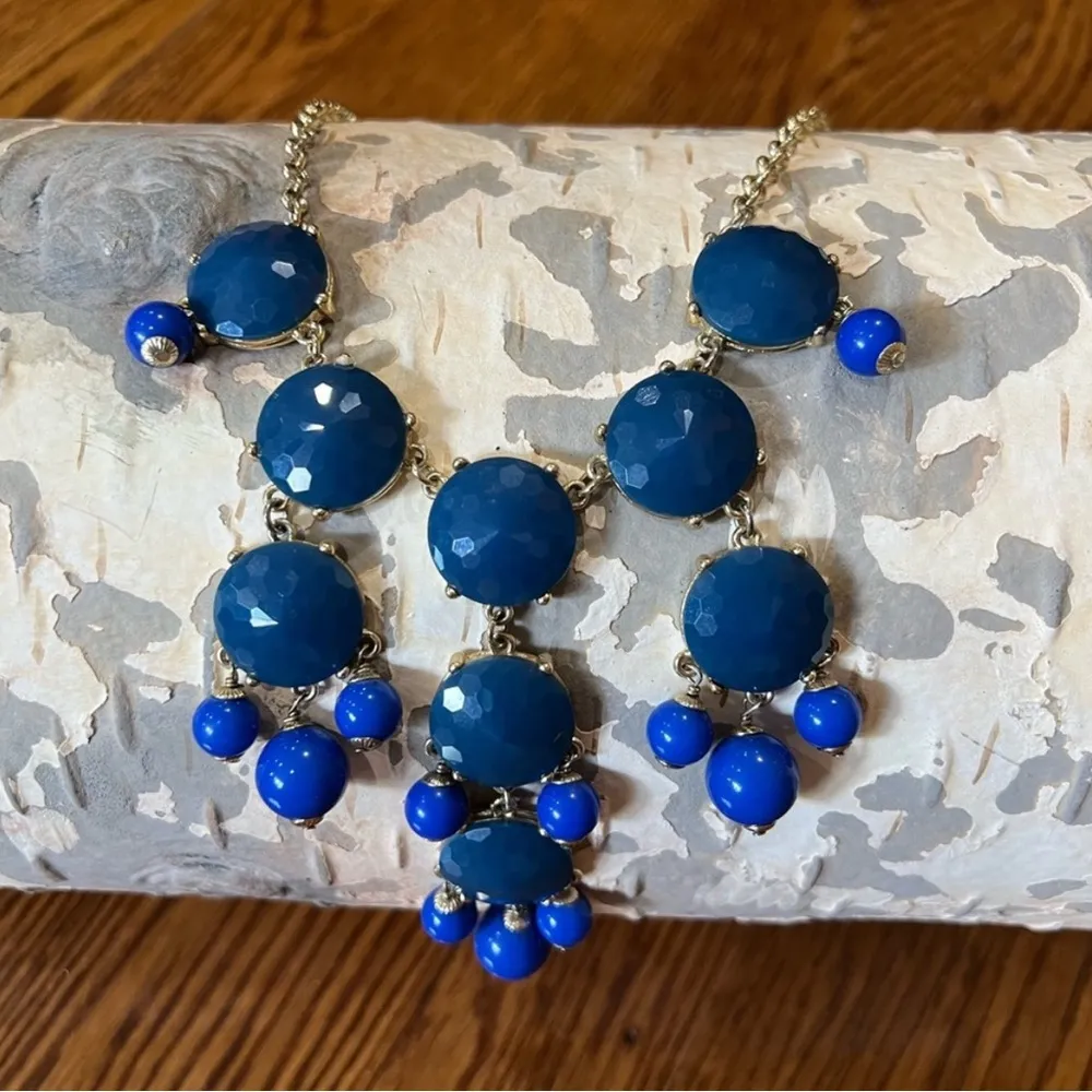 J Crew Blue Waterfall Bib Necklace Honeycomb Cuts Faceted Rivoli - Image 3