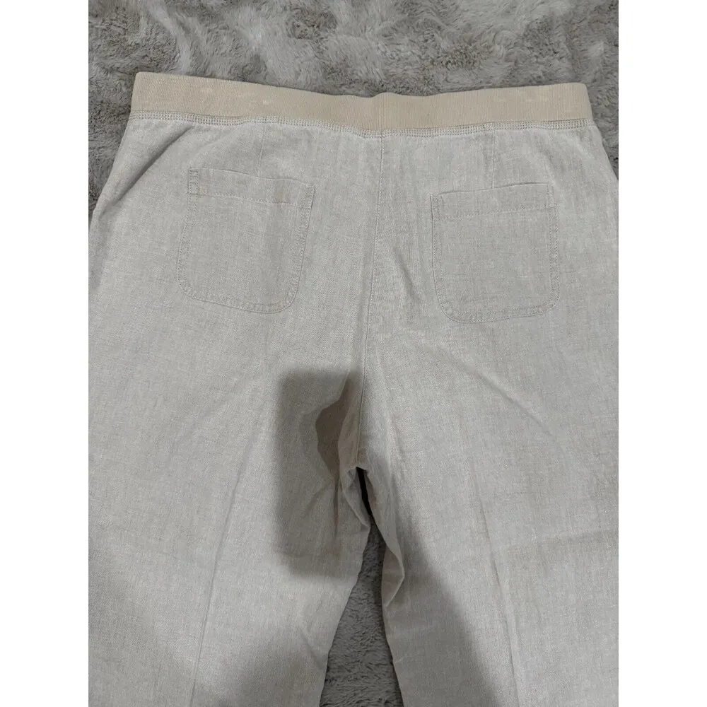 J. Jill Women's Linen Pants XL Beige Elastic Waist Casual Wide Leg Cropped Relax - Image 12