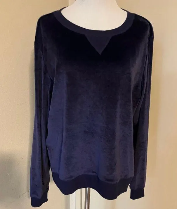 Honeydew Womens pullover crewneck sweater Long Sleeve size XL velour velvet Blue - Image 2