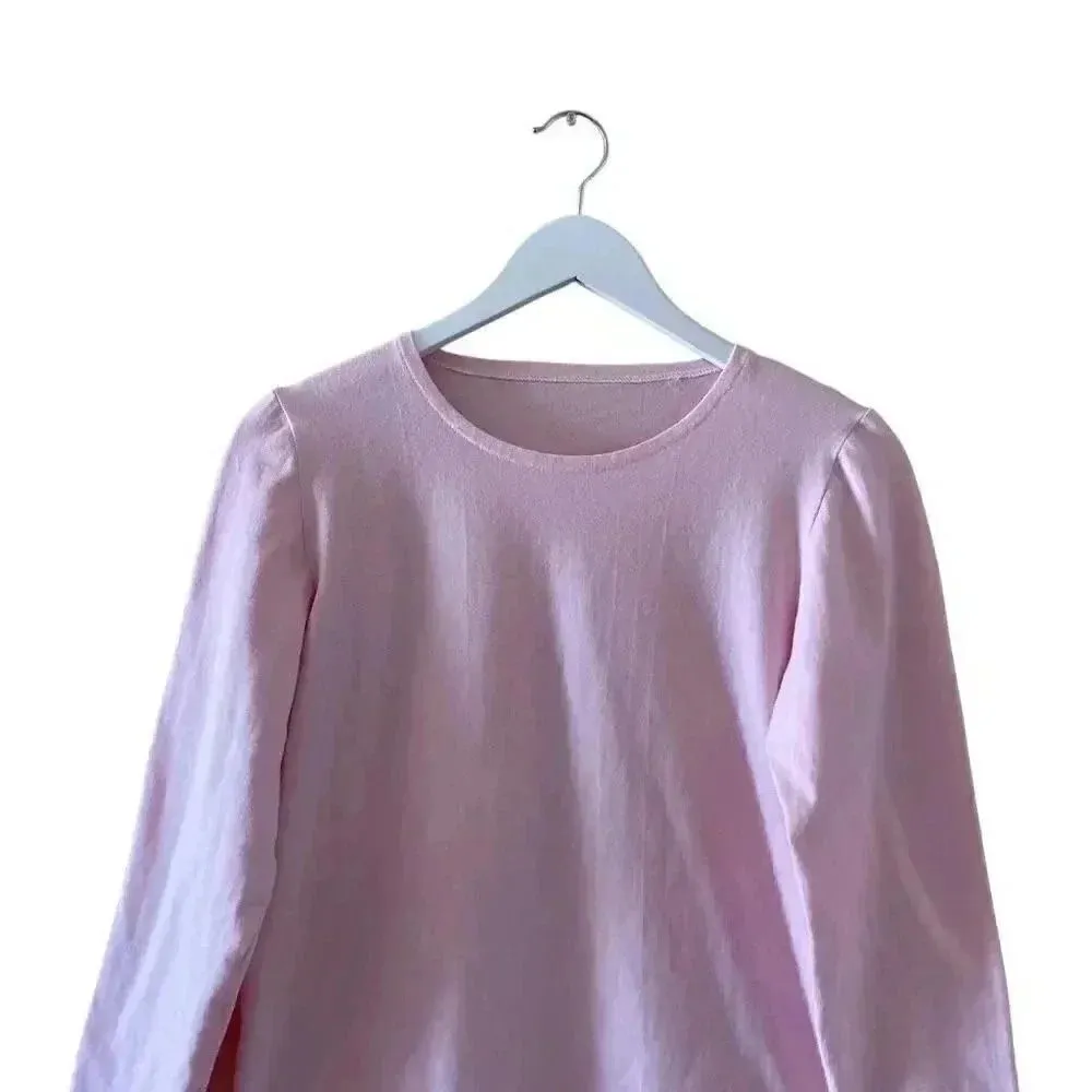Pink Plain Solid Basic Essential Long Sleeves Top SZ M #1291 Size M - Image 3