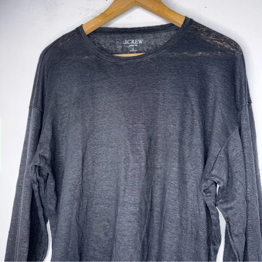 J Crew Long Sleeve Crew Neck Linen T-shirt Black Large - Image 3
