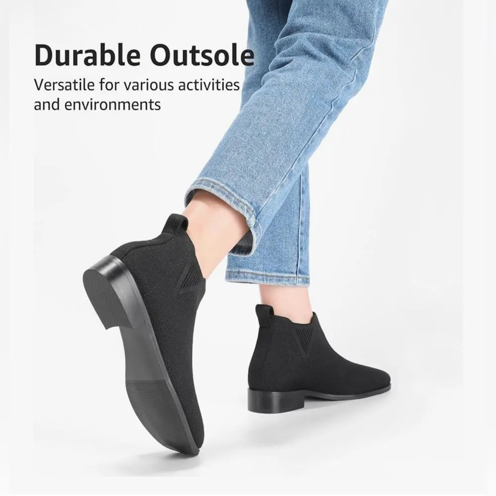 Bacia Women’s Sock Chelsea Ankle Boots Square Toe Short Low Heel Booties 7 NIB Black - Image 11