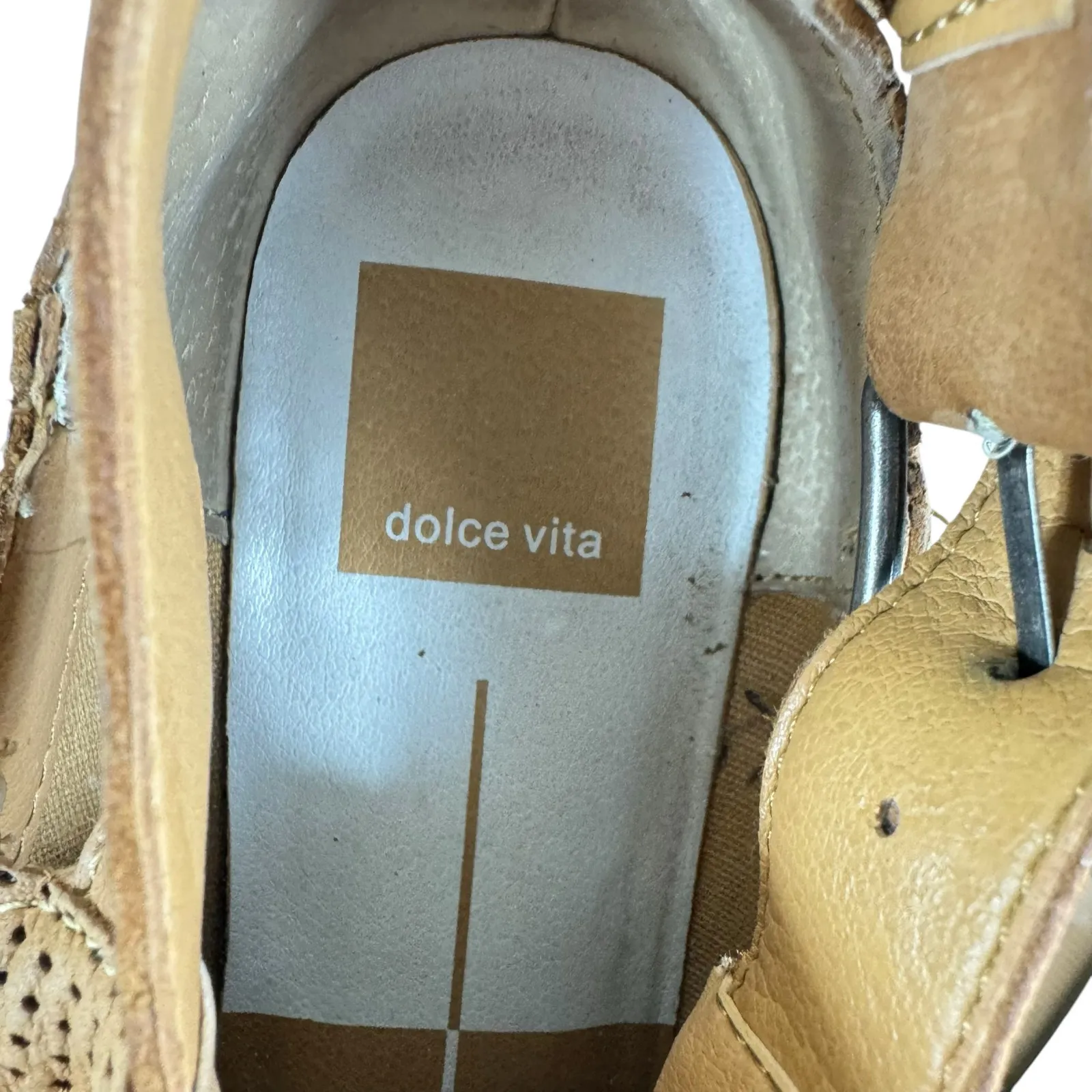 Dolce Vita Camel Perforated Leather Heeled Buckled Block Heel Ankle Booties Sz 8 Brown - Image 9