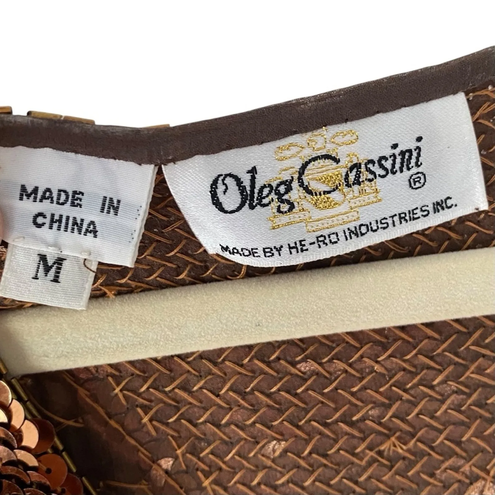 Vintage Oleg Cassini Copper Sequin Embellished Top Size medium Circles - Image 4