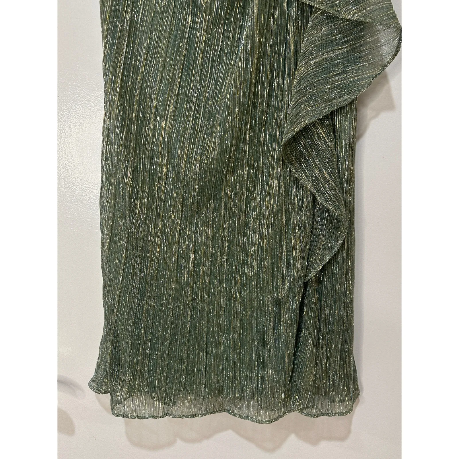 Adrianna Papell Metallic Crinkle Midi Dress Green Slate Size 4 NWT Dressy - Image 9
