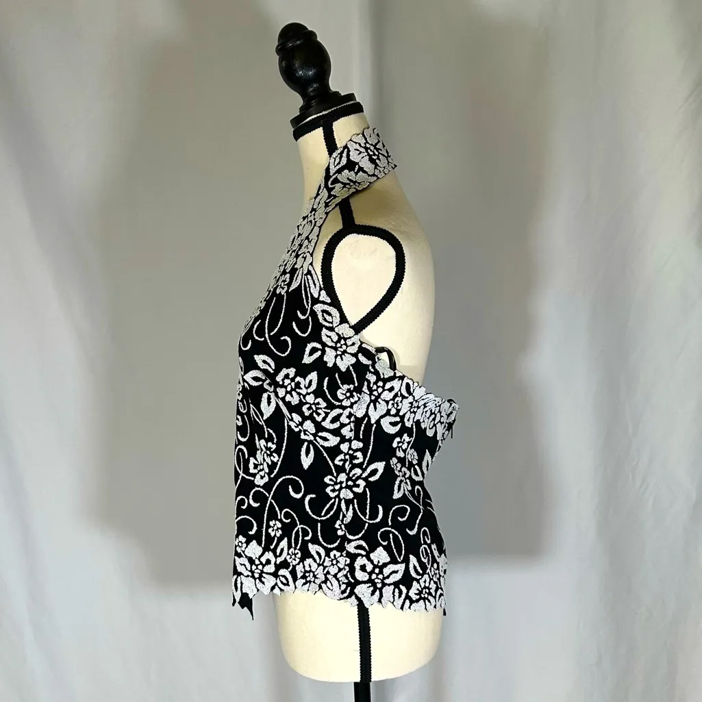 Tadashi Black Top Size L Beaded Halter Zipper Back Closure Formal  90s - Image 2