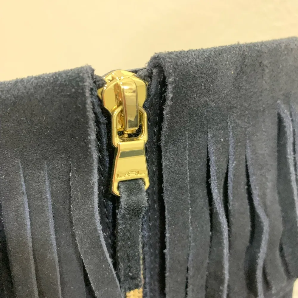 Ralph Lauren Women’s Mara Fringe Black Suede Ankle Boots Booties Gold Hardware 9 - Image 10