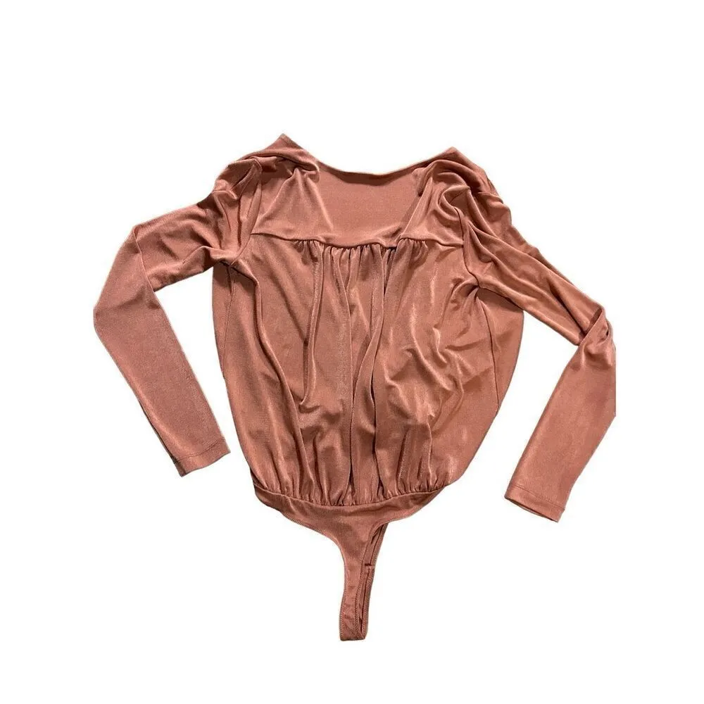 Free People Turnt Long Sleeve Bodysuit in Ginger Spice Sz M - Image 4