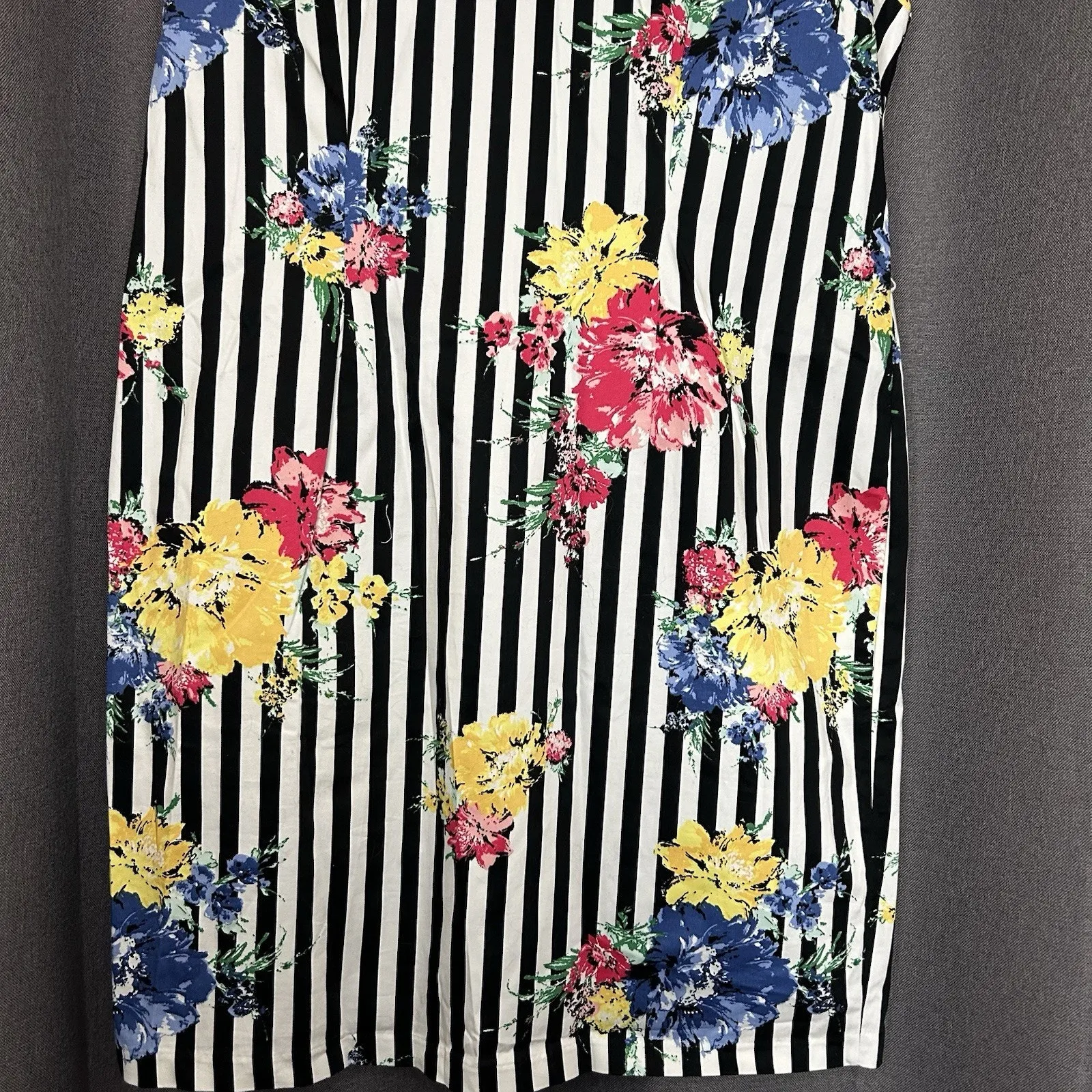 New York & Company Floral And Stripes‎ Sheath Dress Sz 16 Stretch Sleeveless - Image 4