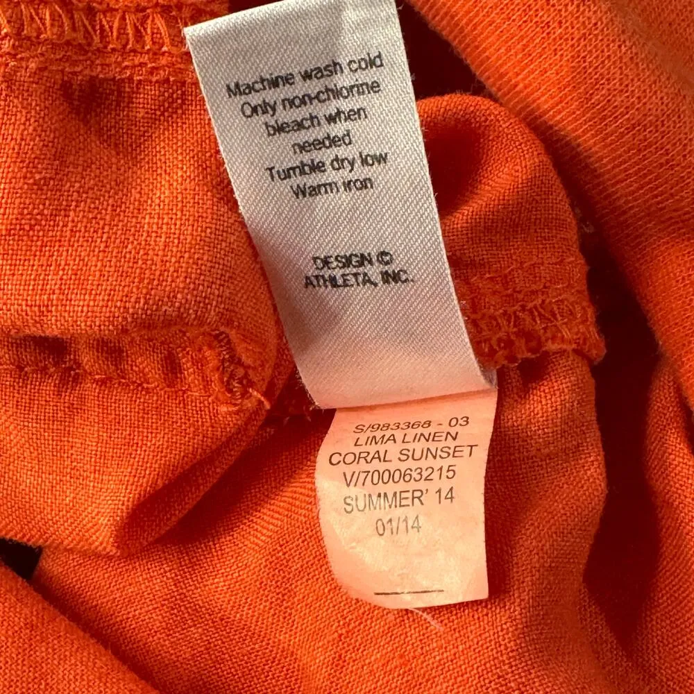 Athleta SZ 2 Lima Linen Skirt Fold-Over Stretch Waist Pockets Slit Coral Sunset - Image 8