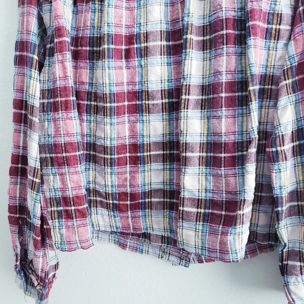 POL Plaid Button Down Embroidered Long Sleeve Top - Image 10