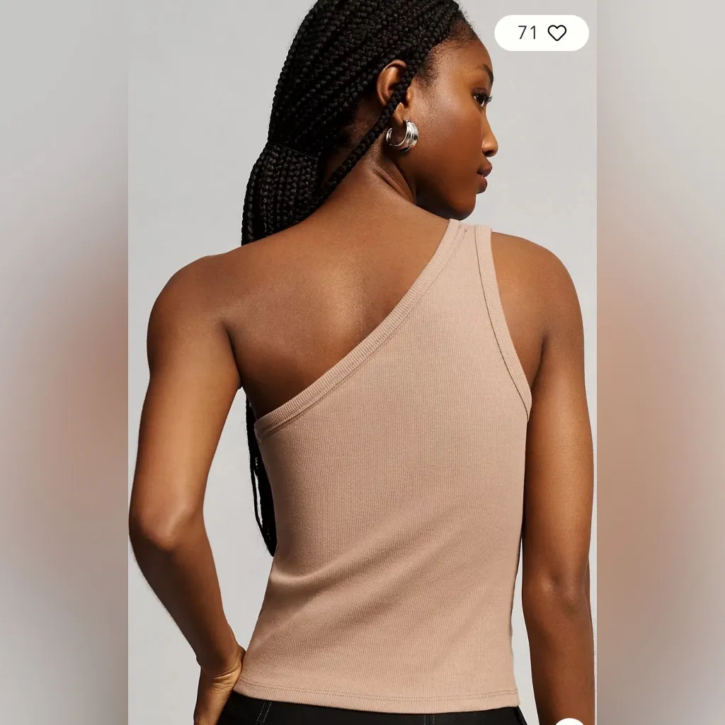 Anthropologie Pilcro The Zeda Ribbed One-Shoulder Top Size Small Taupe Neutral - Image 2