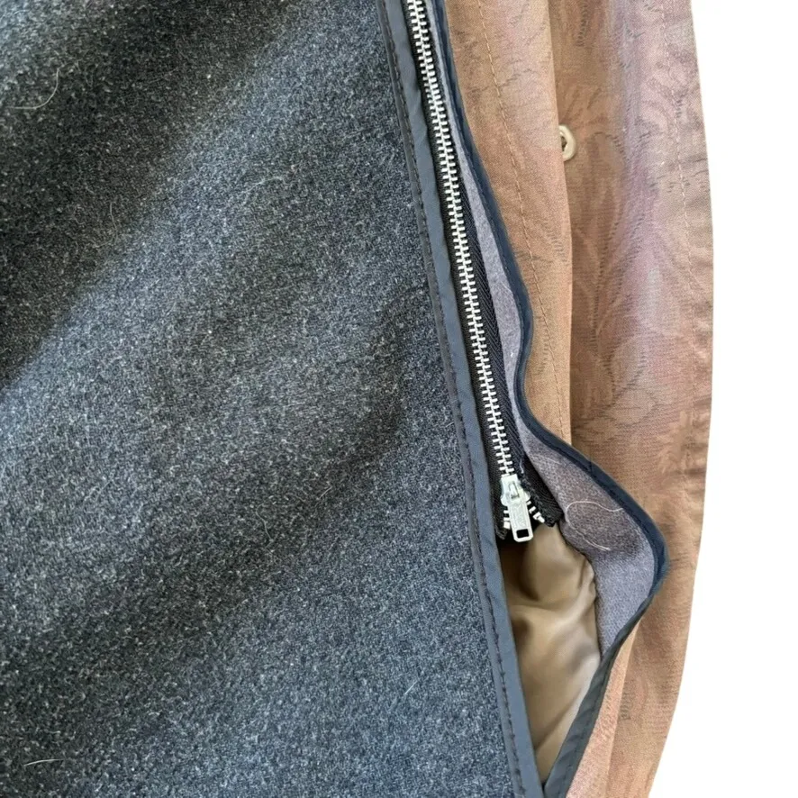 Vintage London Fog Waterproof Floral Trench Coat Sz‎ 12P Beige Wool Lined - Image 12