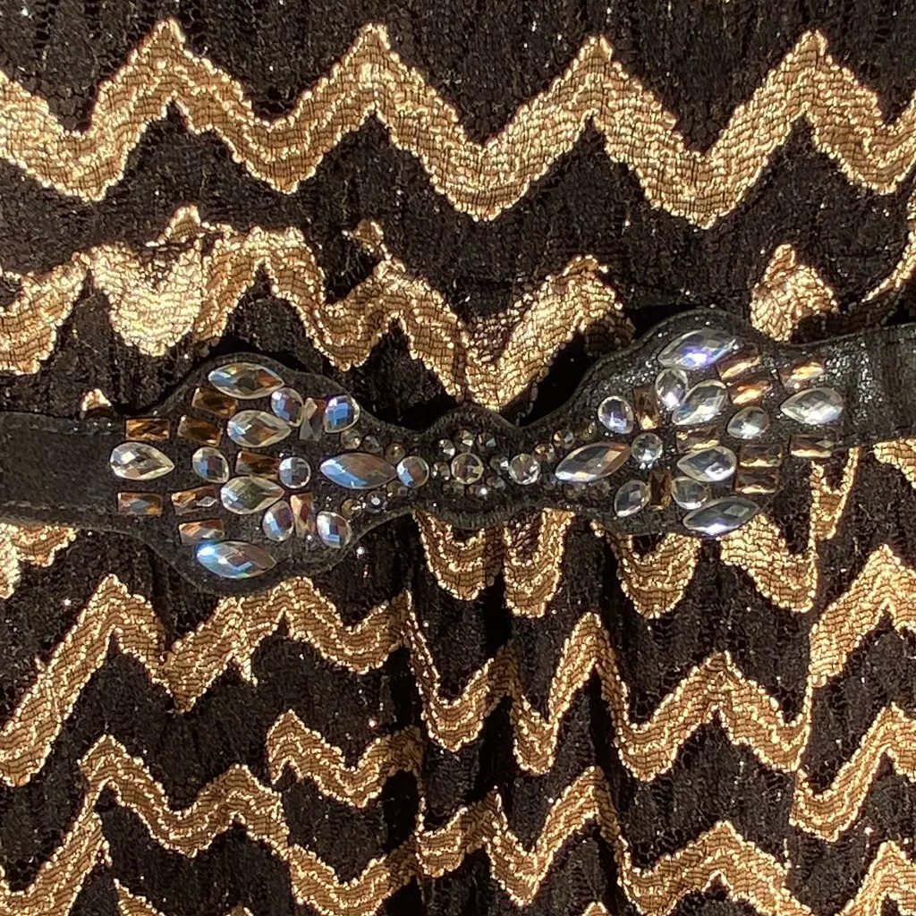 Candie's Black and Gold Vintage Zigzag Mini Dress fully lined with belt - Image 6