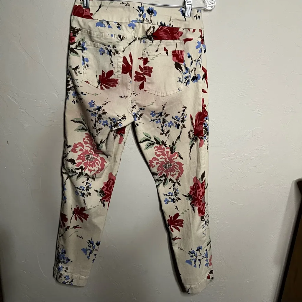 Soft Surroundings Space Floral Cream Super Stretch High Rise Ankle Pull On Pants - Image 7