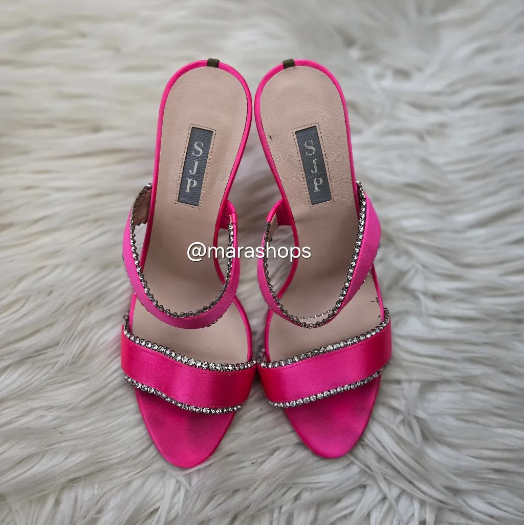 SJP by Sarah Jessica Parker Blossom Rhinestone Heel Sandals Pink Satin Size 8 - Image 3