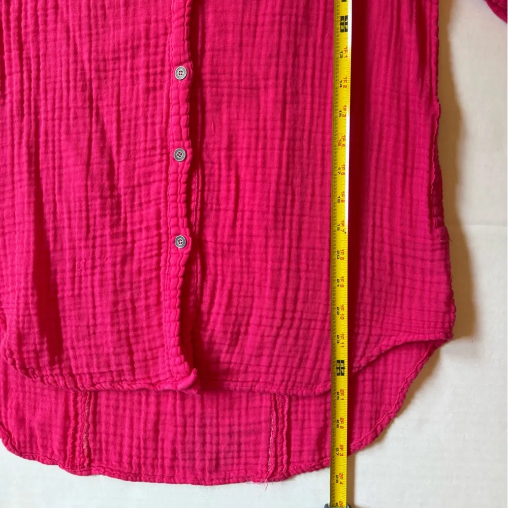 We the Free Magenta Pink Long Sleeved Gauze Button Up Lightweight Pockets Sz Med - Image 11