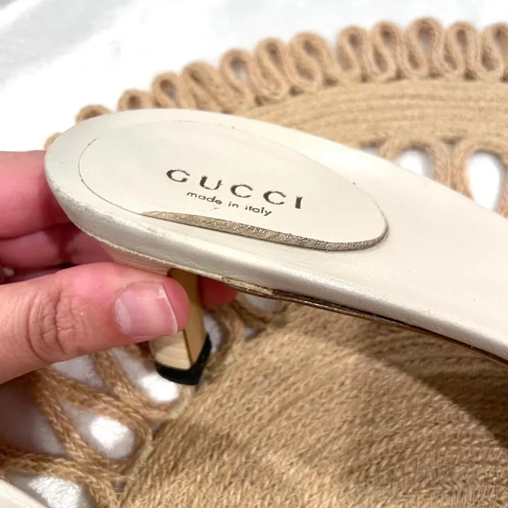 Gucci Ivory Leather Slide Sandals Horse Bit Metal Detail Women 9B - Image 7