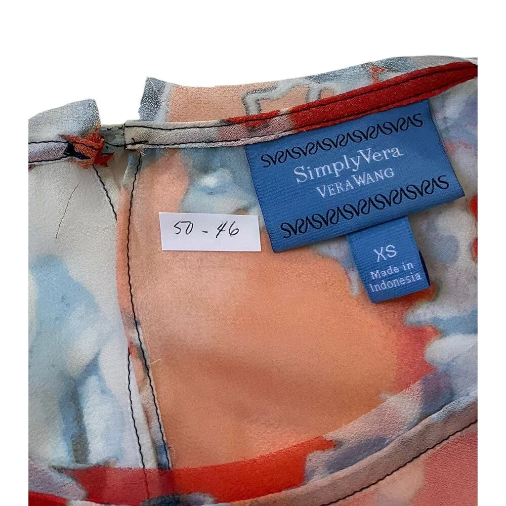 Simply Vera Wang Orange & Blue Floral Lined Sleeveless Top Women Size XS | 50 - Image 4