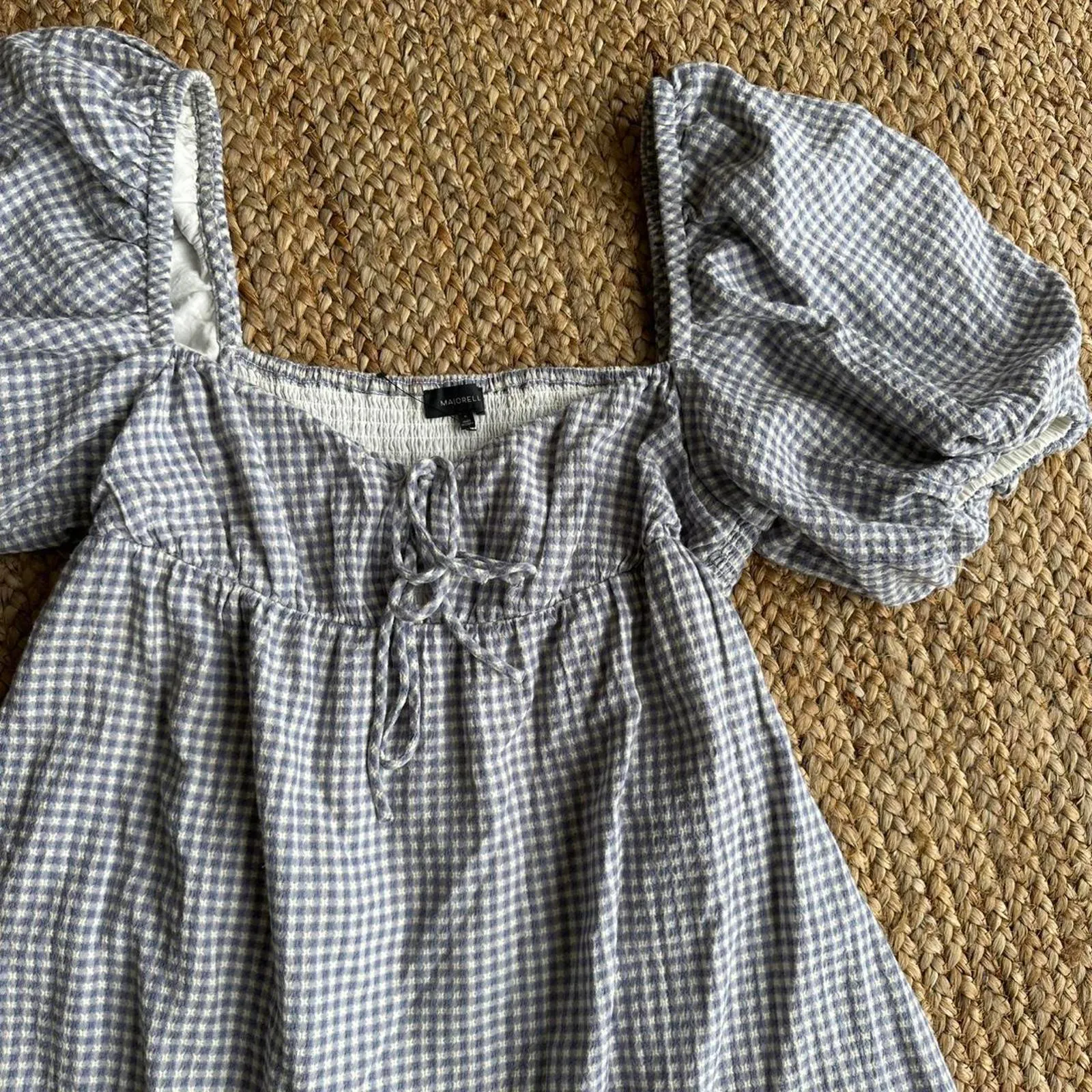 Majorelle Revolve Clementine blue & white gingham puff sleeve milkmaid minidress - Image 3