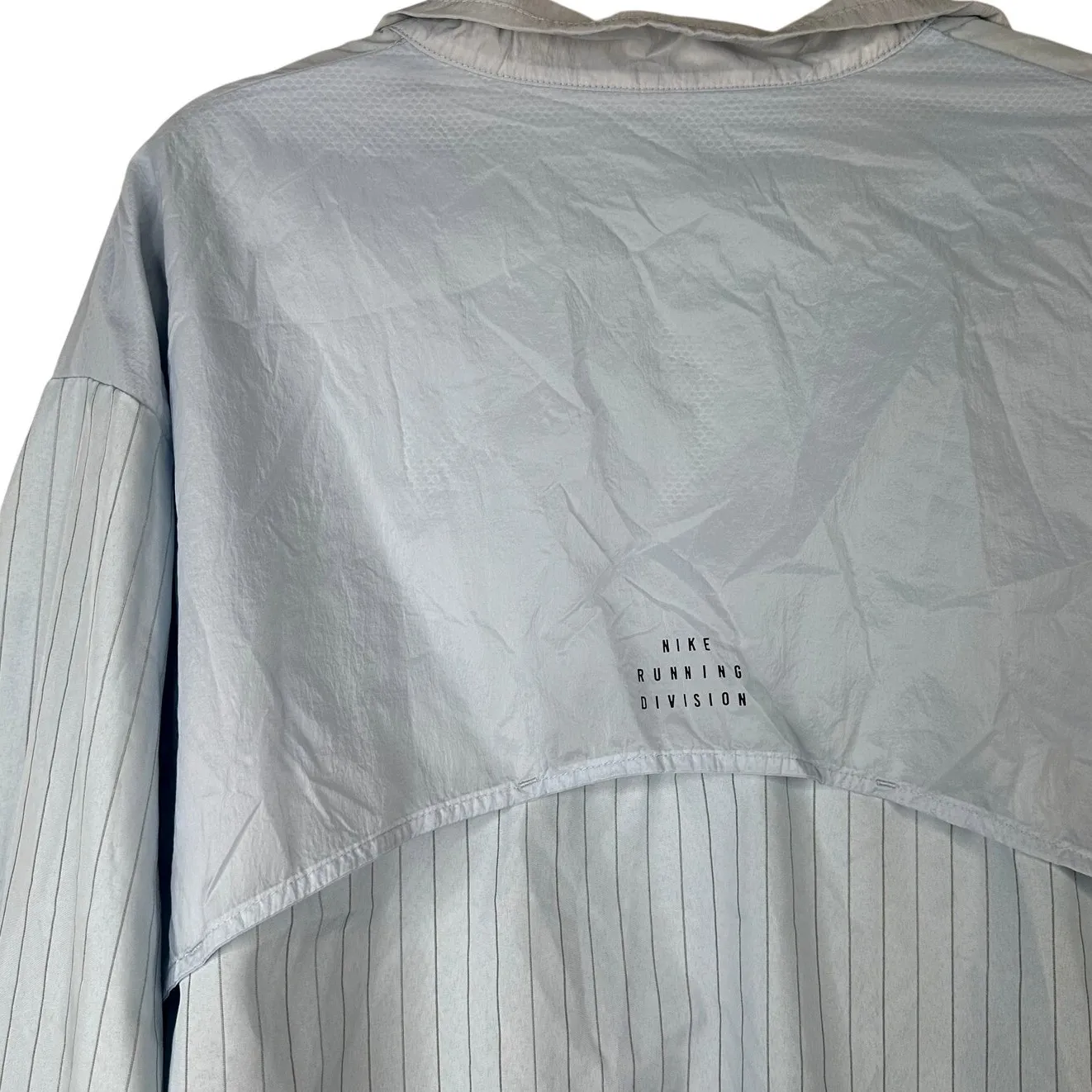 NIKE Running Division Light Armory Blue Paneled Pinstriped Crinkled-Shell Jacket - Image 11