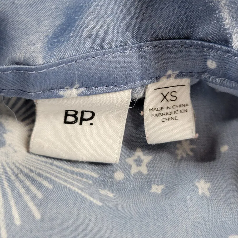 BP Celestial Pajamas Set Womens XS Blue White Sun Stars Moon Pants Button Top - Image 2