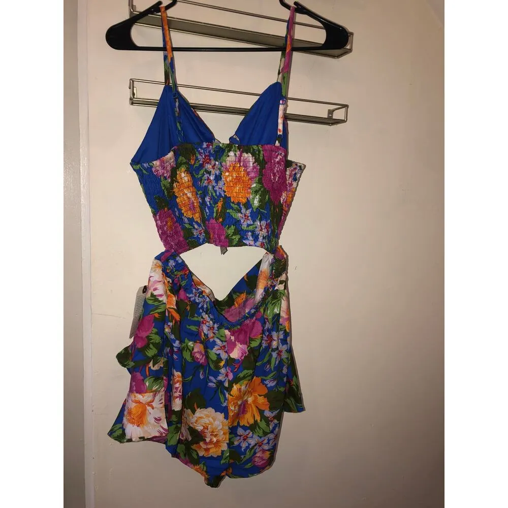 B.O.G. Collective Lottie & Holly Floral Cropped Tank Top & Ruffle Skort Set L Blue Size L - Image 10