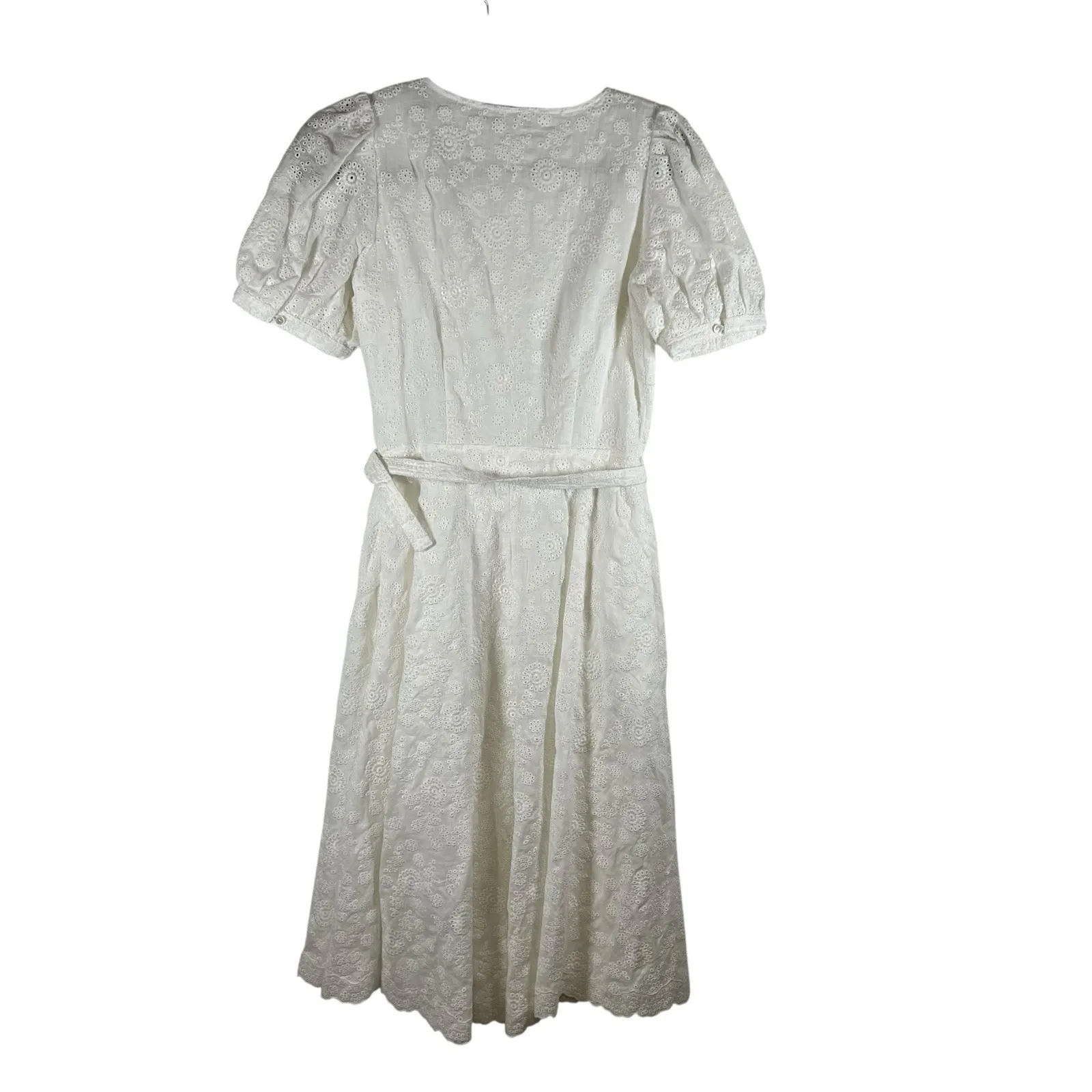 Polo‎ Ralph Lauren Ruffled Linen Eyelet Lace Midi Dress Button Up Belted Size 4 - Image 3
