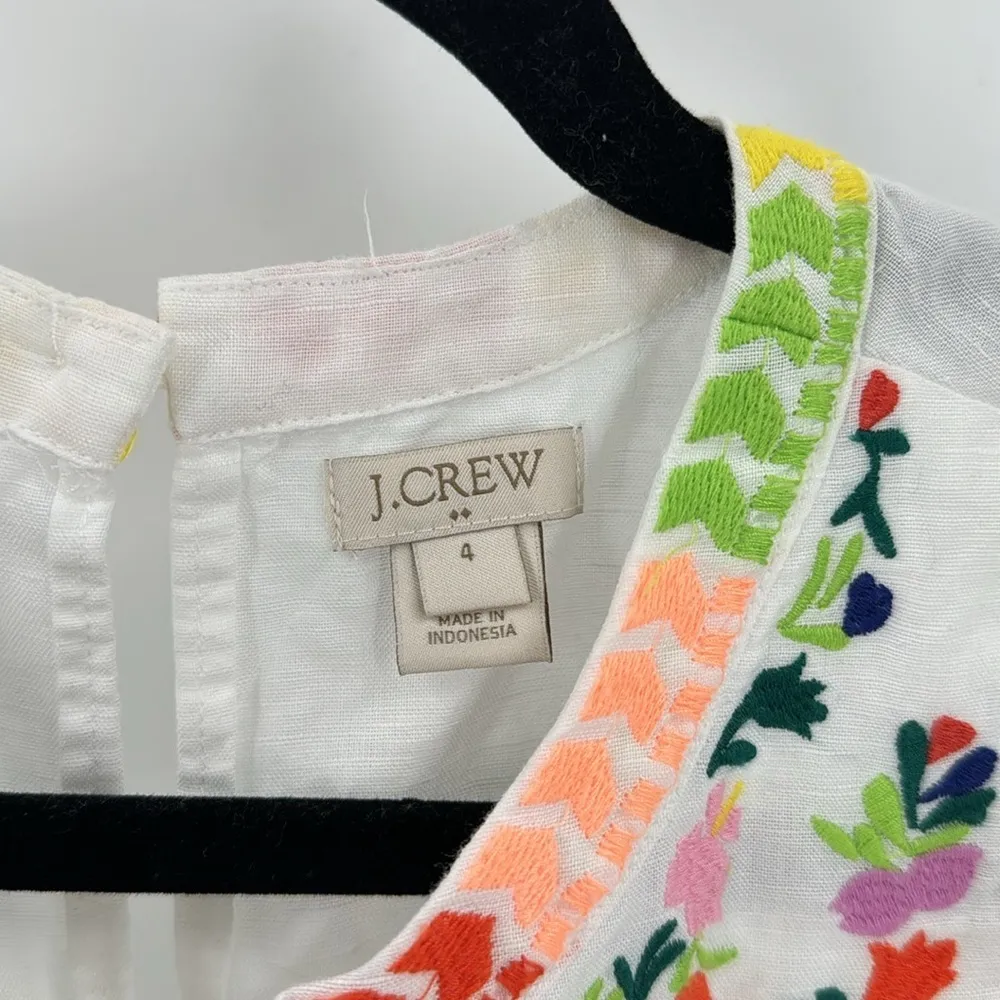 J.Crew peasant top embroidered colorful Mexican vibe linen cotton sleeveless Size 4 - Image 3