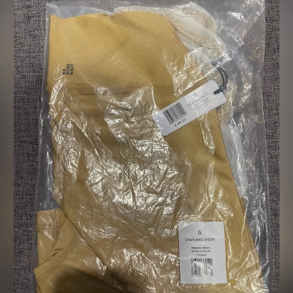 NWT WeWoreWhat Revolve Chain Bike Short in Metallic Nylon Gold size S - Image 2