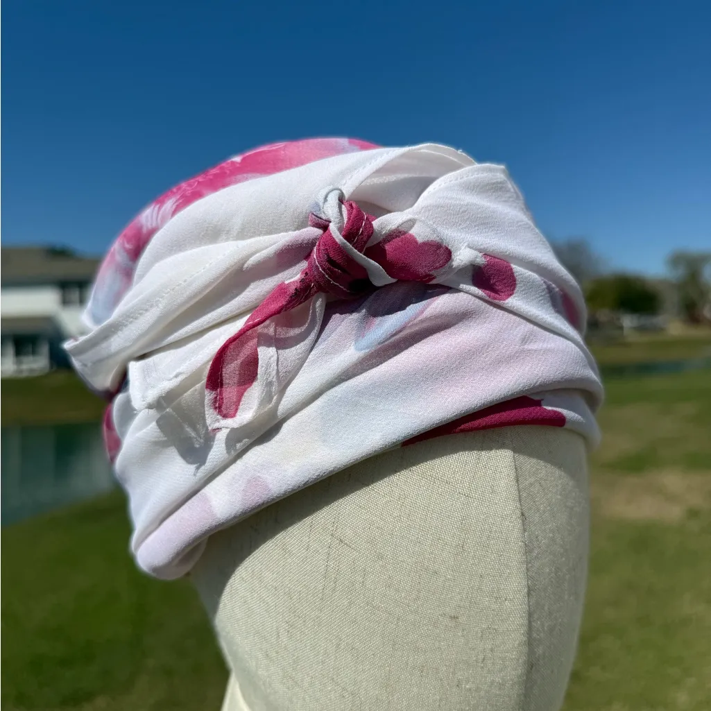 Floral White and Pink Scarf / shawl / bandana / bag shawl - Image 6
