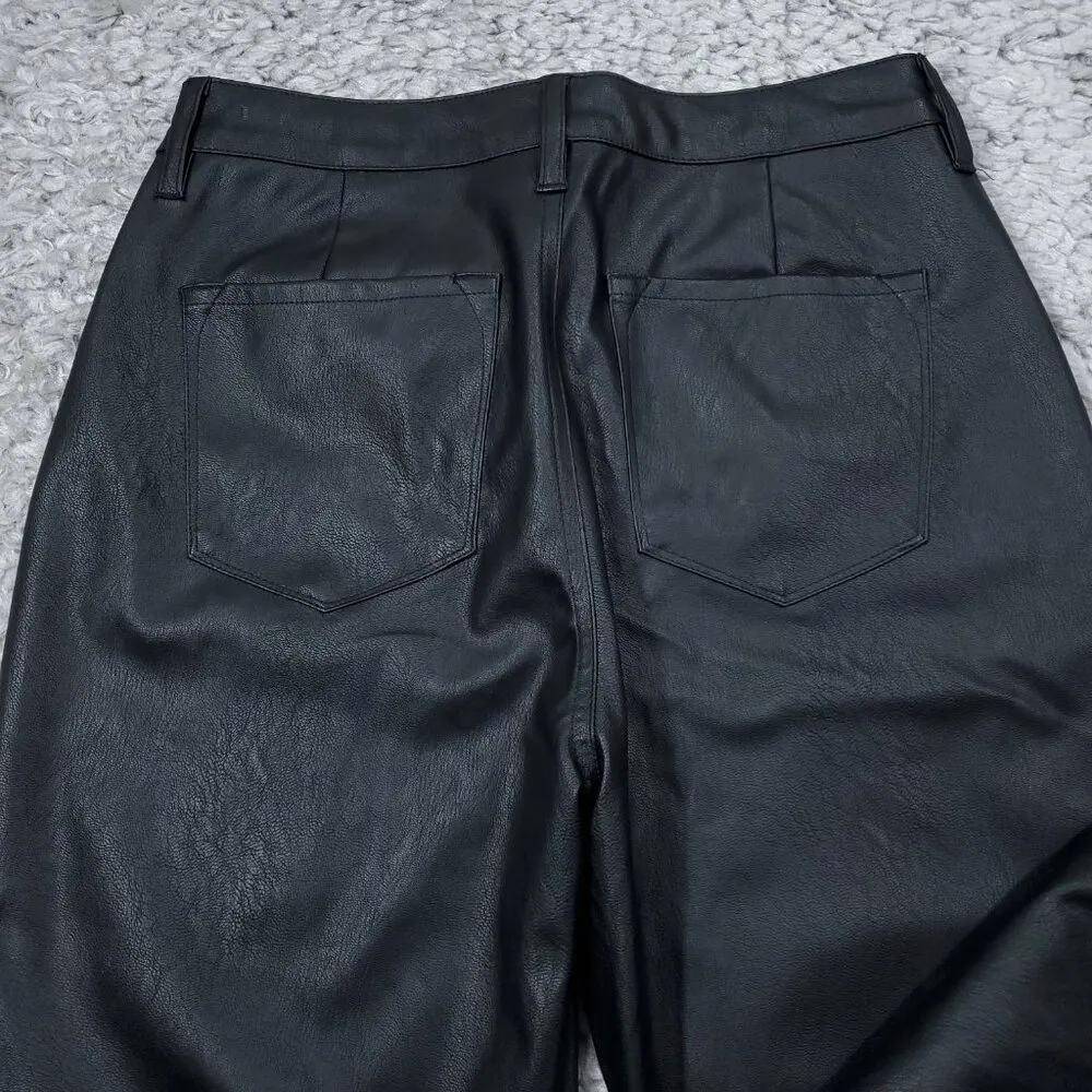 Kancan High Rise Faux Leather Split Straight Pants Size 28 Black Vegan Buckle - Image 4
