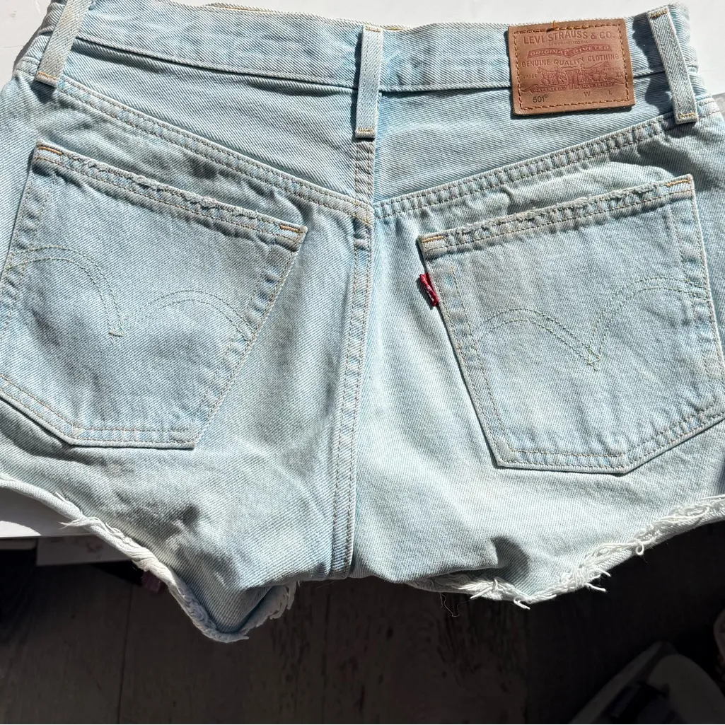 Levi's Light Blue Ripped Jean 501 Shorts - Image 2