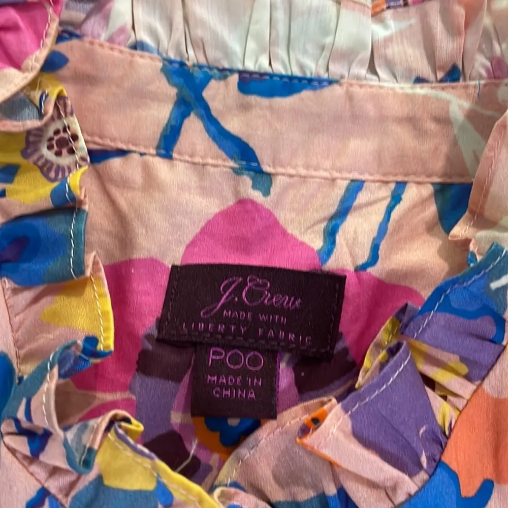 J.Crew Liberty Pavilion Floral Print Ruffle Neck Dress Size 00P Pink Preppy Work - Image 7