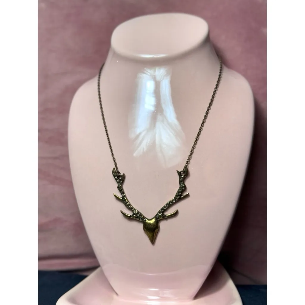 Lot of 2 Deer Antler Pendant Necklaces Rustic Bronze Stag Rhinestone - Image 5