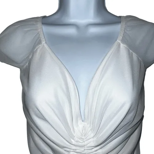 PRETTYLITTLETHING Sexy White Mesh Ruched Body Con Mini Dress‎ NWOT Large 14 - Image 3