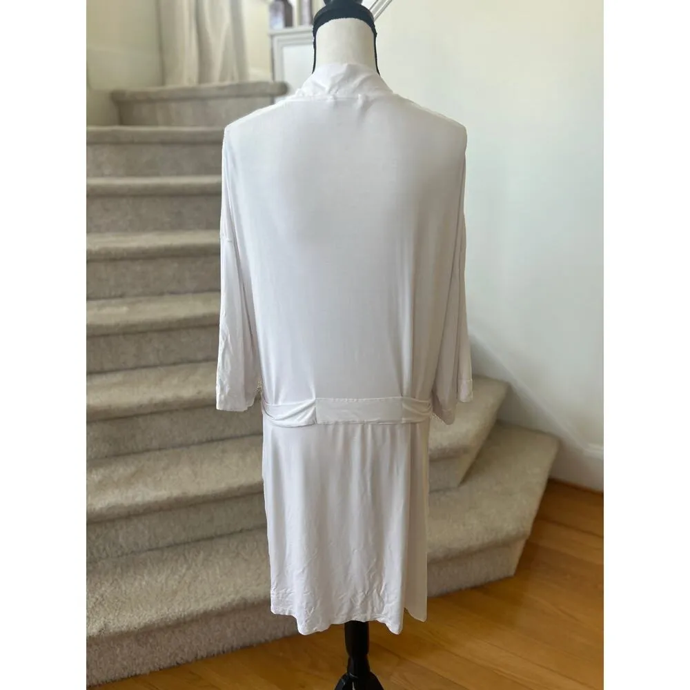 Cozy Earth Bamboo White Knee Length Lightweight Robe Size L - Image 3