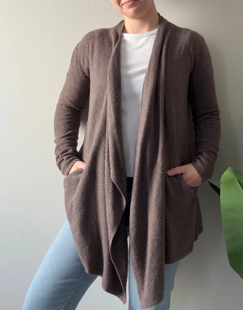 Barefoot Dreams Cozy Brown Open-Front Cardigan Long Sleeve Pockets Soft Winter S - Image 1