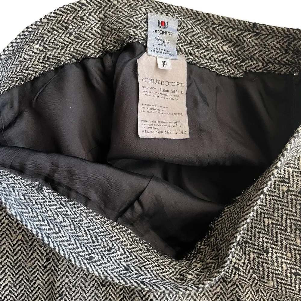 Solo Donna Paris Metallic Chevron Tweed Wool Midi Pencil Skirt - Image 4