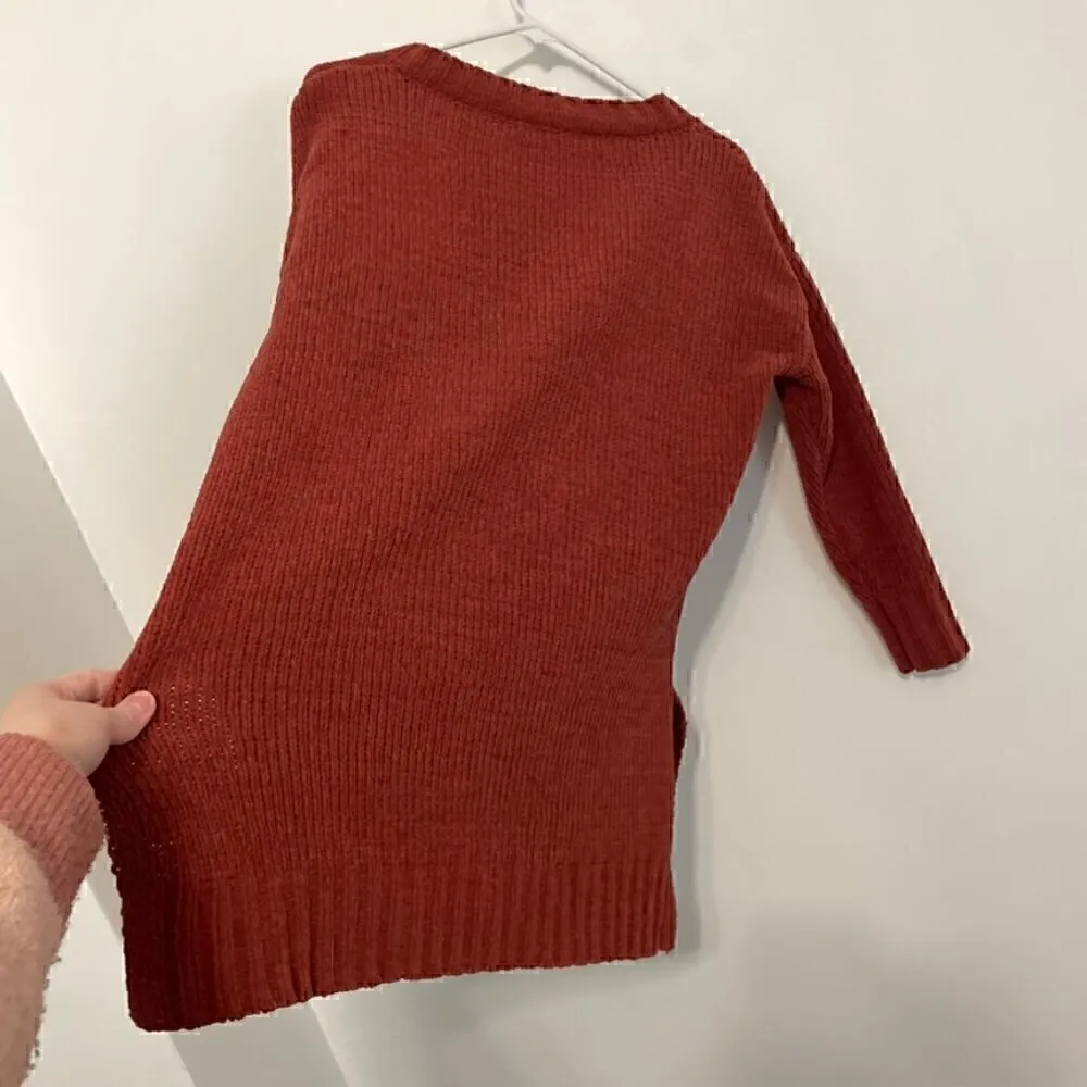 ALTAR'D STATE Rust Red Chenille Chunky V-Neck Oversized Relaxed Tunic Sweater S - Image 16