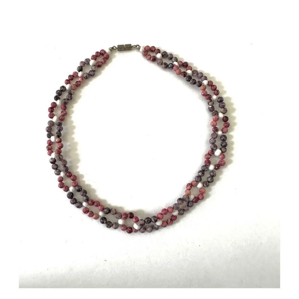 Pink and purple beaded choker necklace - Image 2