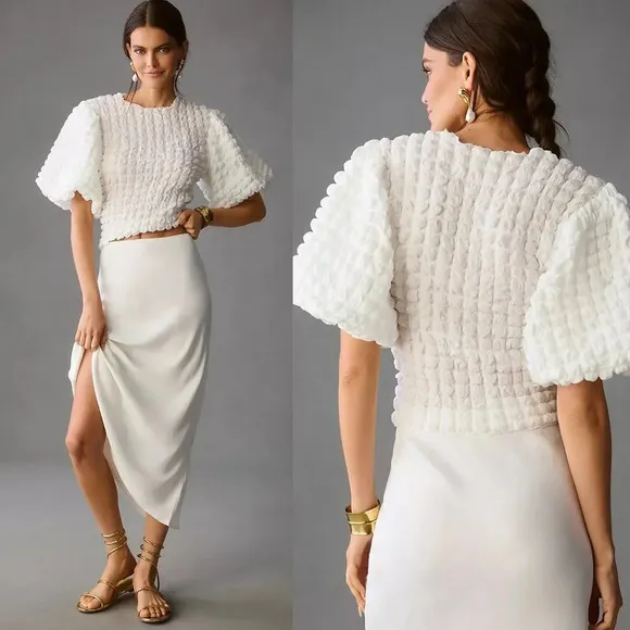 Anthropologie Eri + Ali Textured Puff-Sleeve Top Size Small NWOT $68 - Image 2