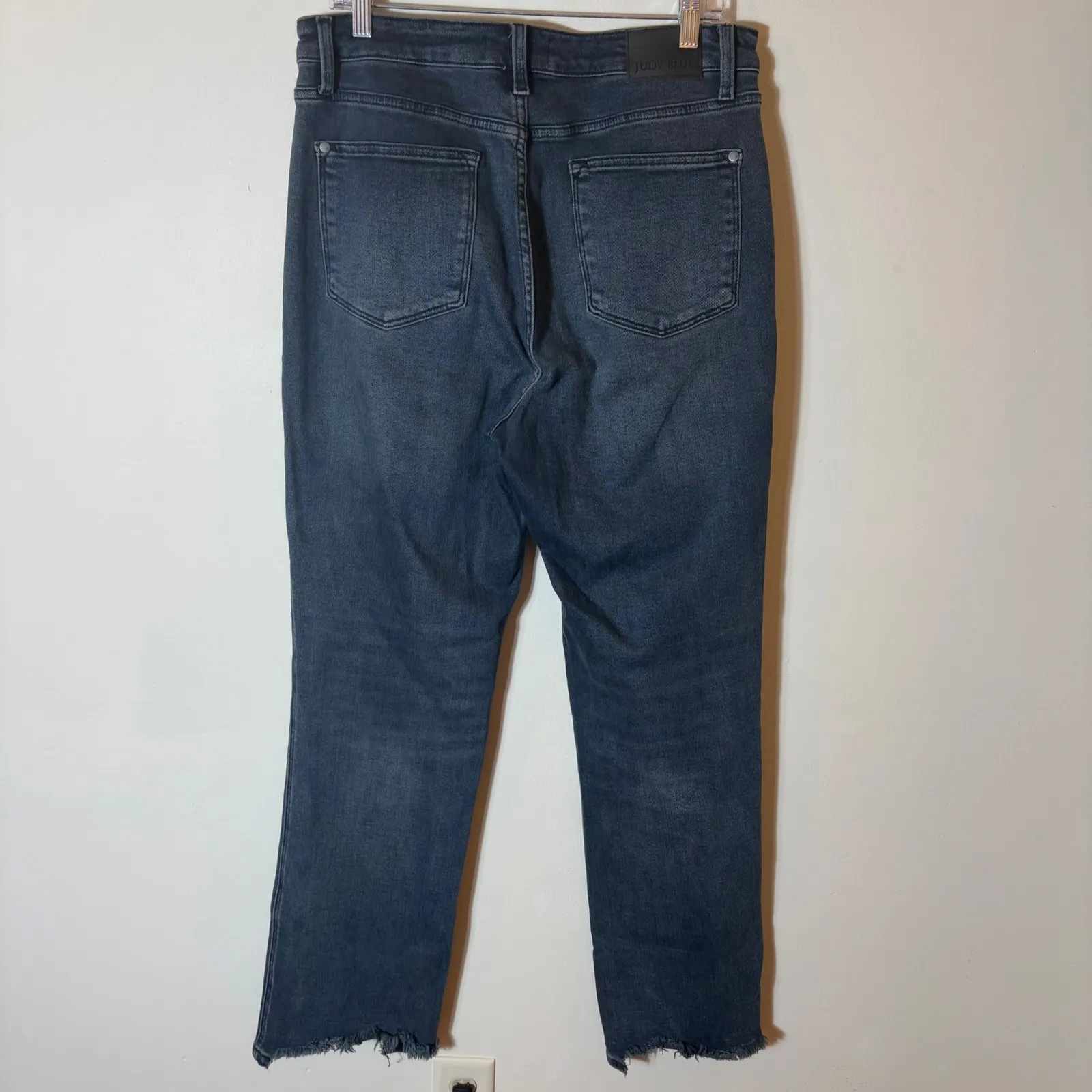 Judy Blue Button Fly Distressed Hem Straight Leg Jeans Size 15/32 - Image 6