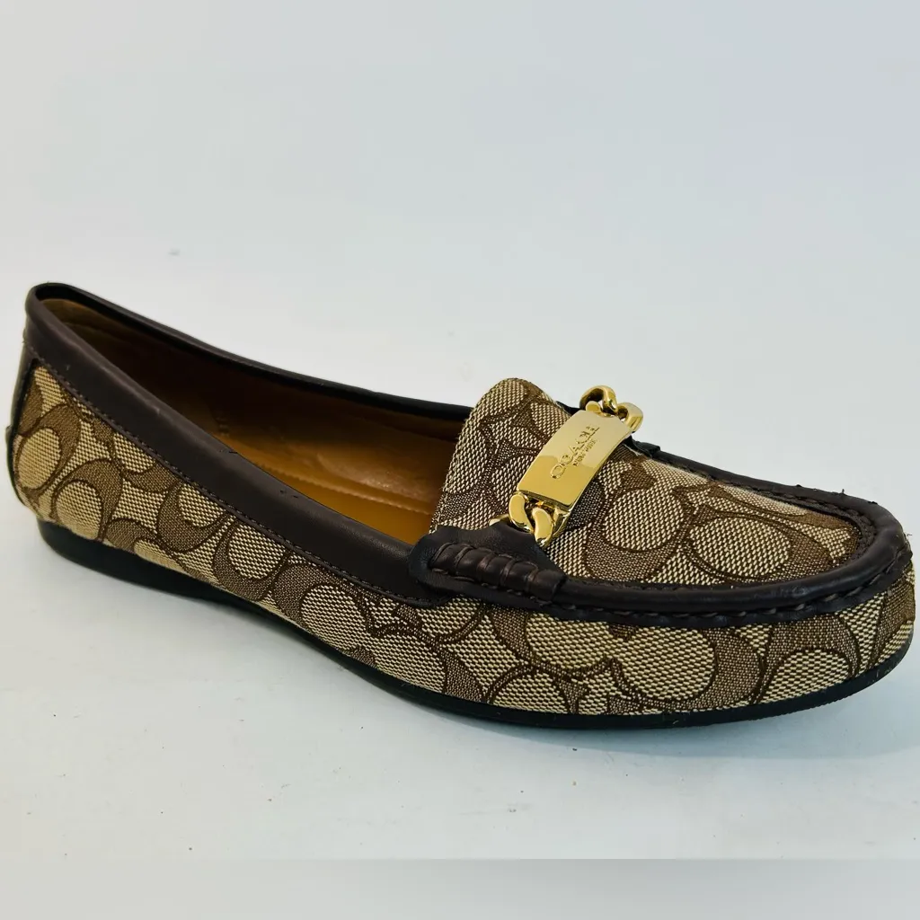 Coach “Olive” Signature Brown Driving Moccasin Loafer, Jacquard Canvas, size 8.5 - Image 2