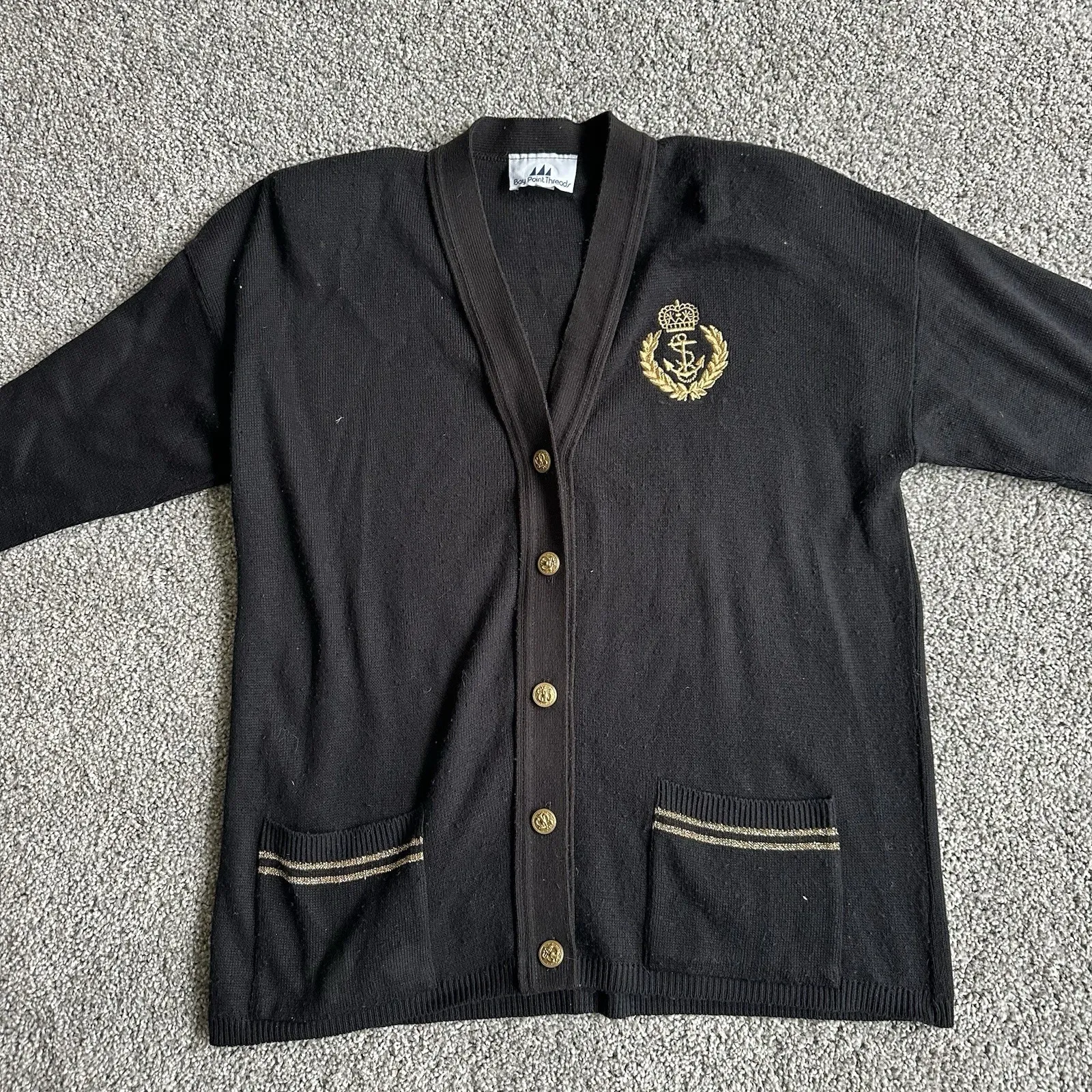 Bay Point Threads women's black cardigan sweater w/gold trim glitter, size Large - Image 2