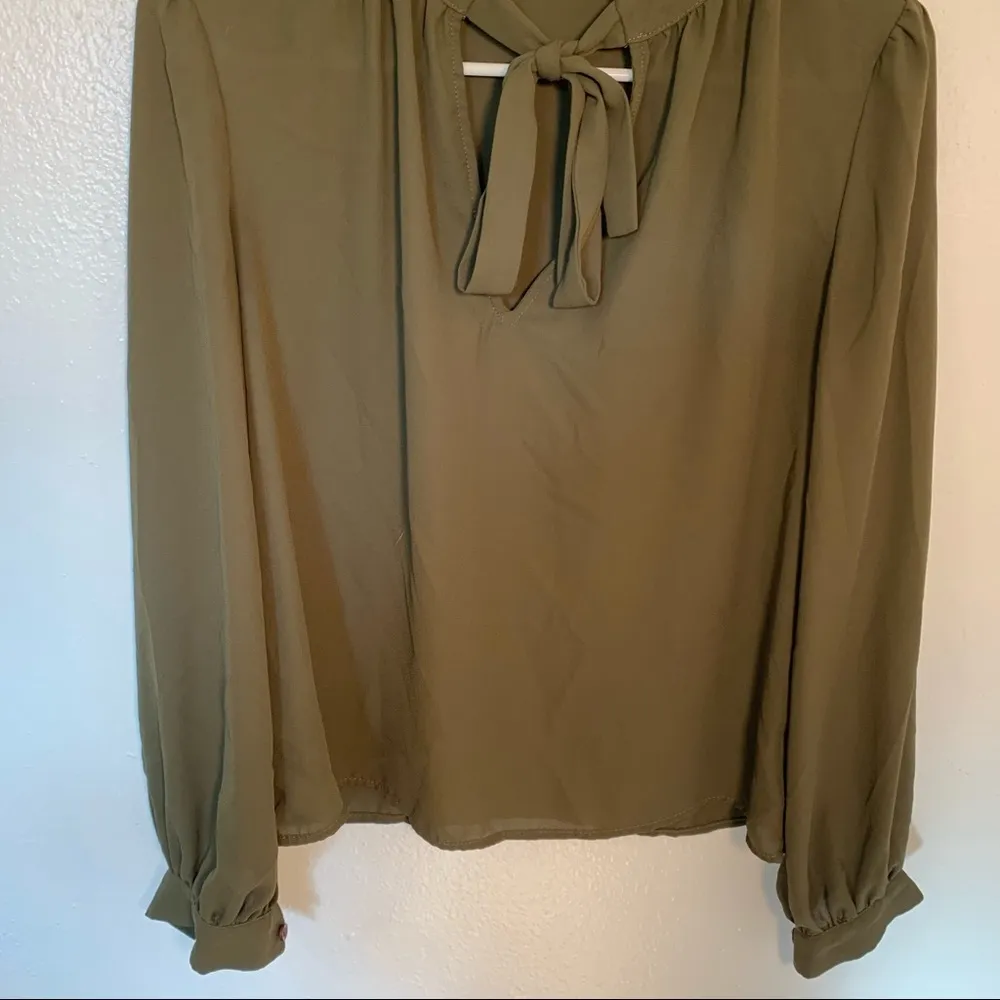 Timing High Ruffle Neck Blouse Olive Green - Image 4