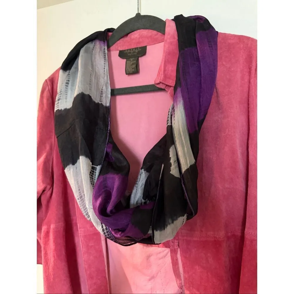 Abstract Infinity Scarf Purple Black Gray Silk Feel Lightweight - Image 2