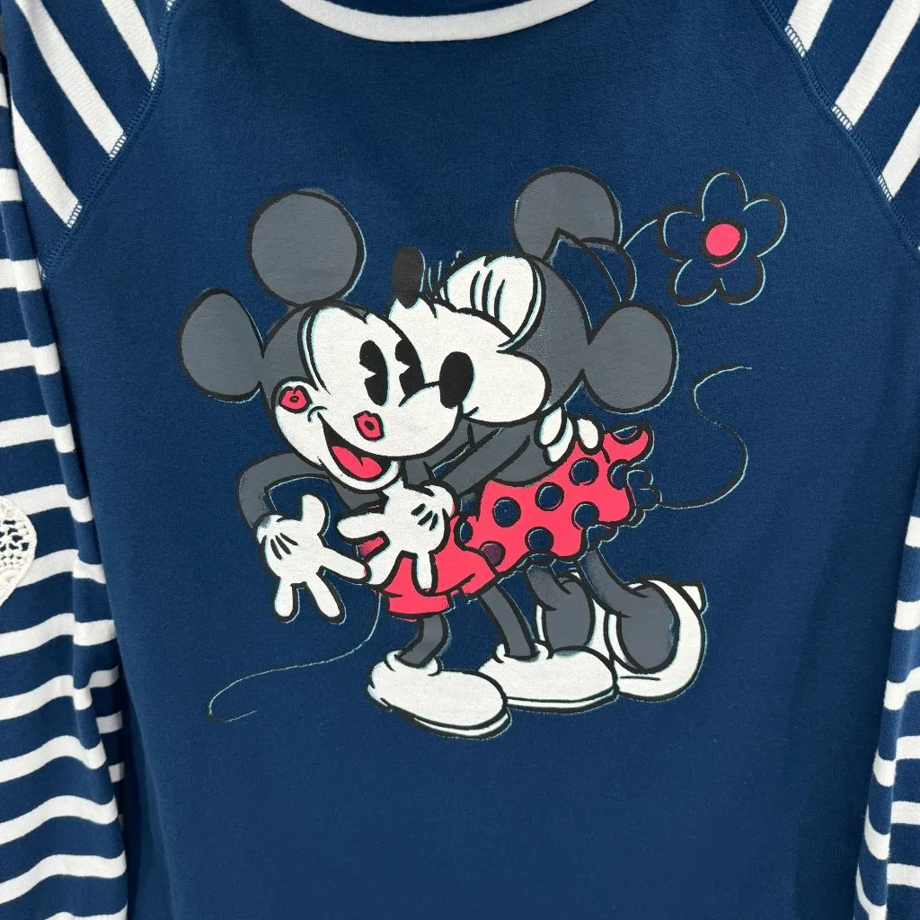 Disney‎ Parks Mickey & Minnie Hoodie With Lace Hem & Striped Sleeves Size LG White - Image 4