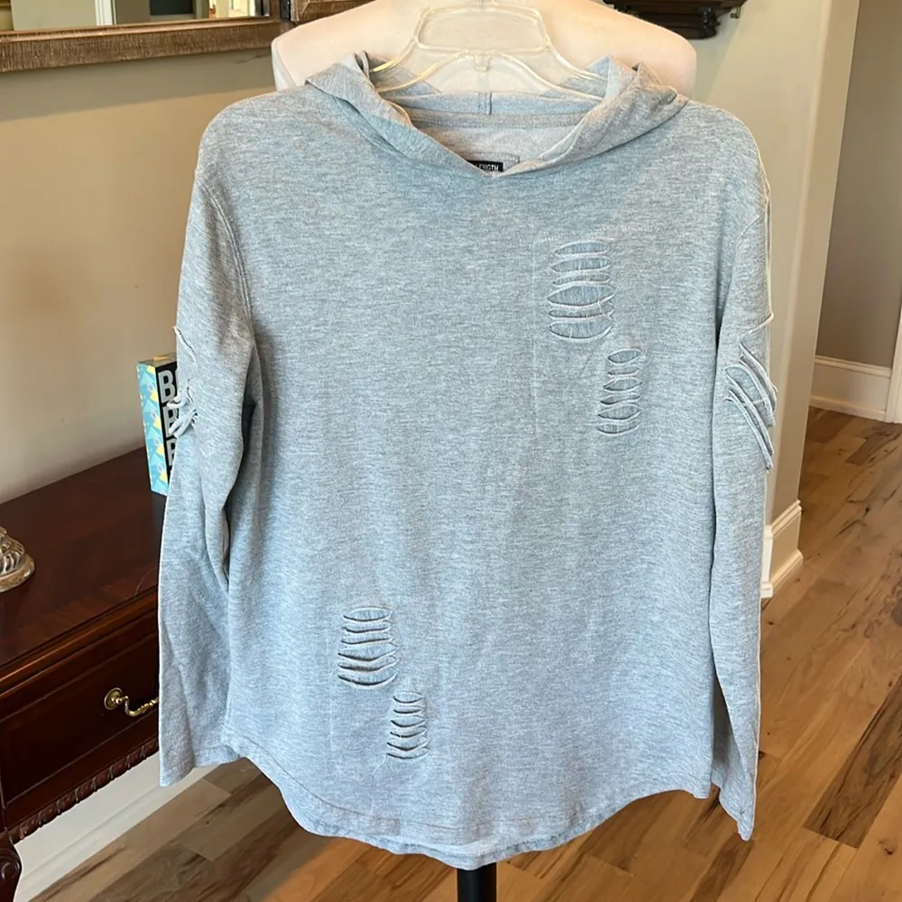 Comfy Oversized Gray Hoodie Long Top Womens Small - Image 11