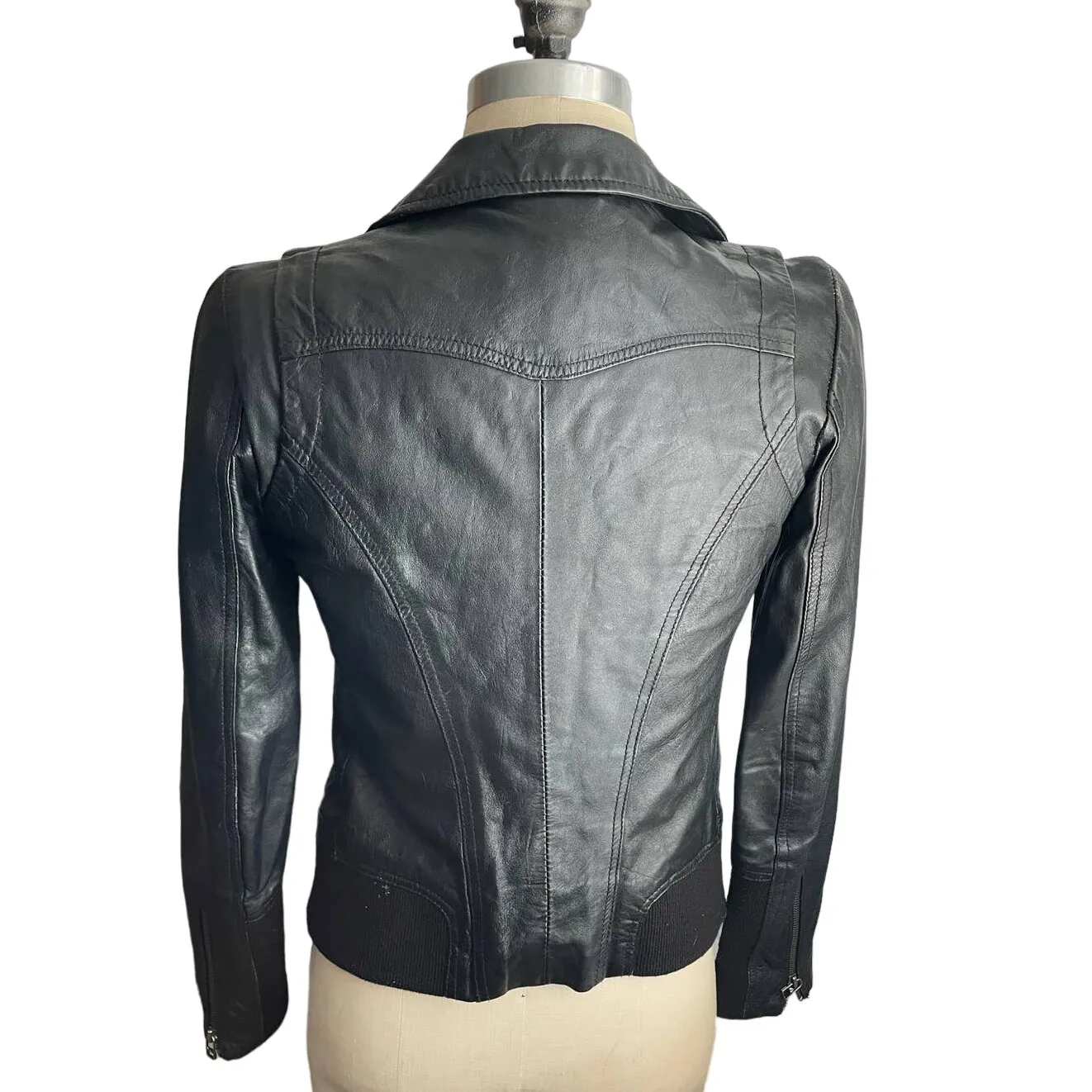 Mango MNG Moto Leather Biker Jacket in Black XSmall Small - Image 2